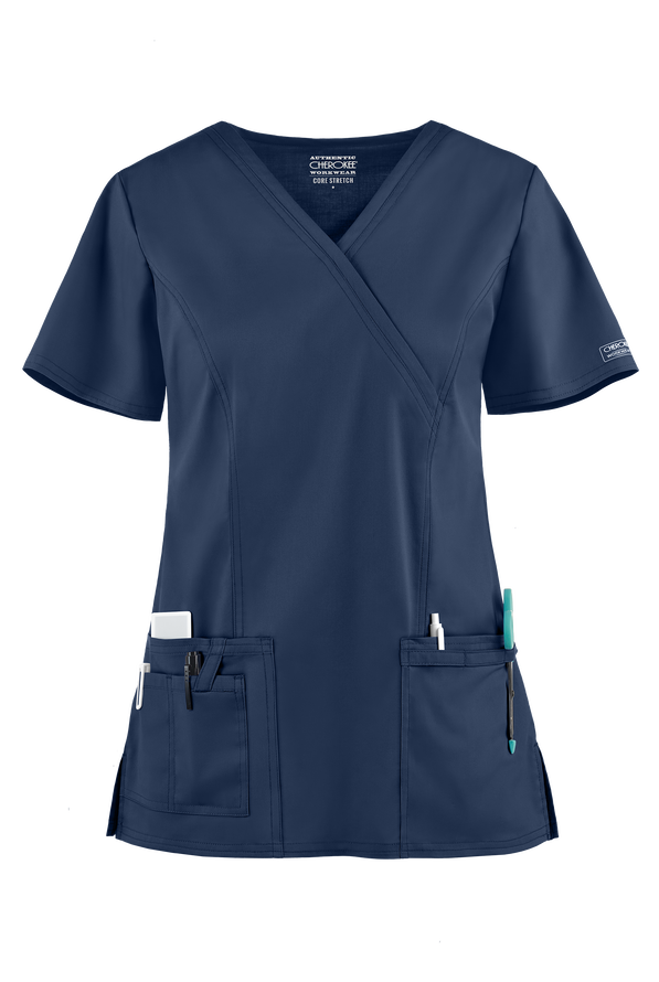 Blusa m&eacute;dica Cherokee Workwear Premium Core STRETCH estilo cruzado con 4 bolsillos para mujer - Navy - 1