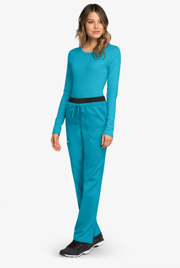 Cherokee Workwear Revolution Women's 5-Pocket STRETCH Drawstring Cargo Scrub Pants - Azure Blue/Black - 4