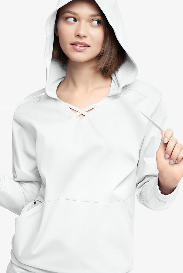 Butter-soft STRETCH Women's 4-Pocket Pullover Scrub Hoodie - White - 4