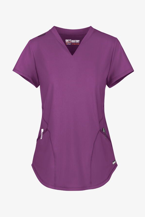 Grey's Anatomy by Barco Knit STRETCH Define Women's 2-Pocket Banded Notched V-Neck Scrub Top - Imperial Violet - 1