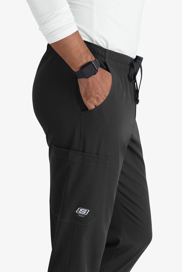Skechers by Barco Structure Men's 3-Pocket STRETCH Cargo Jogger Scrub Pants - Short - Black - 2