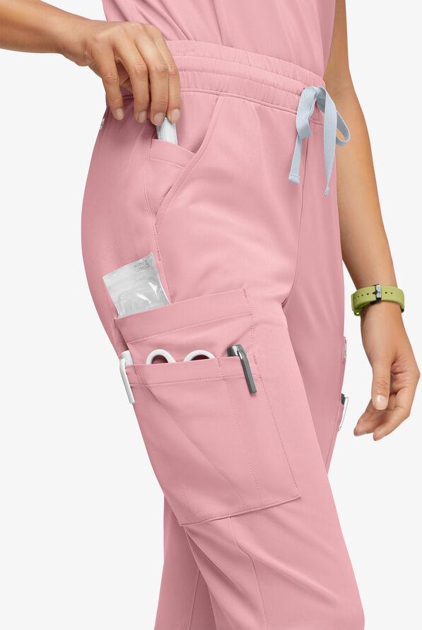 Pantalón médico ReSurge Topaz con cordón ajustable y 11 bolsillos para mujer - Primrose Pink - 3