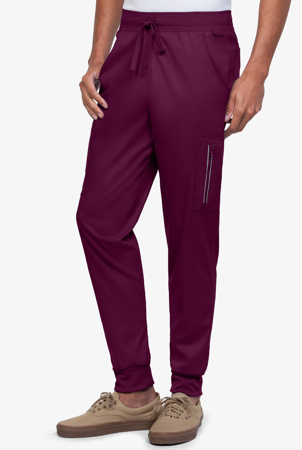 Advantage STRETCH Men's 9-Pocket Knit Waistband Jogger Scrub Pants - Wine - 1