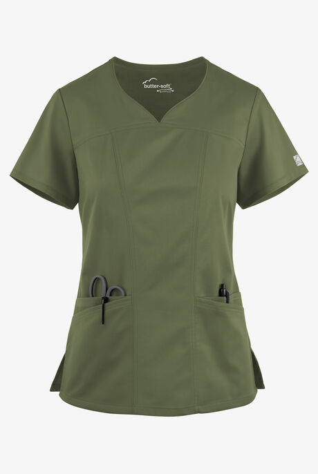 Butter-Soft STRETCH Women's 4-Pocket Sweetheart Neck Scrub Top