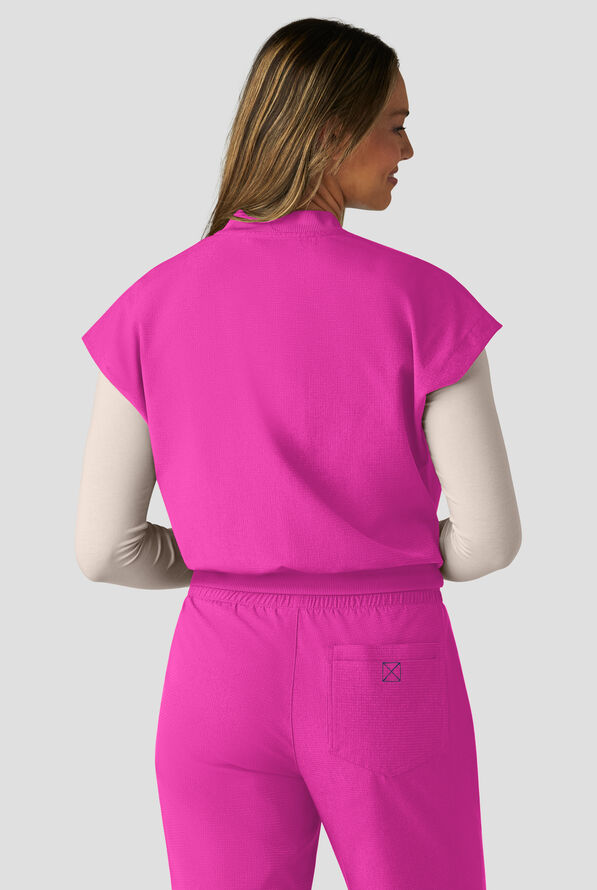 koi Solis Trinity Women's 1-Pocket STRETCH Banded Bottom Split V-Neck Scrub Top - Hibiscus - 4