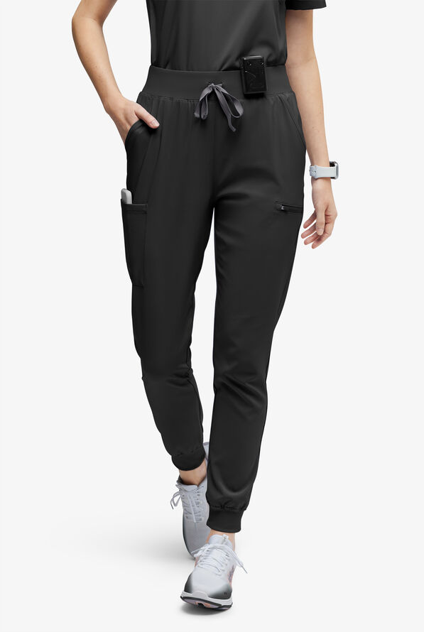 Easy STRETCH Olivia Women's 7-Pocket Slim Leg Jogger Scrub Pants - Petite - Onyx Black - 1