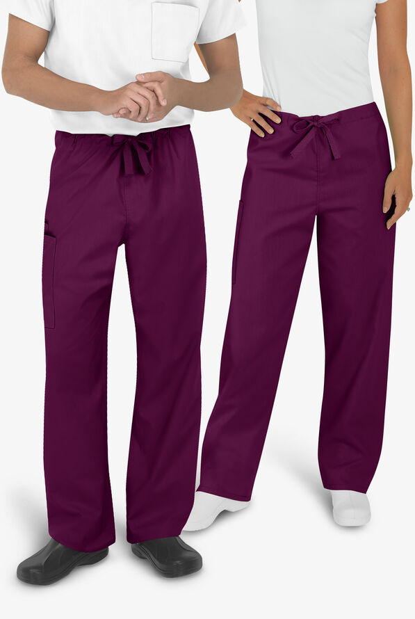 UA Best Buy Scrubs Unisex 3-Pocket Drawstring Pant - Wine - 2