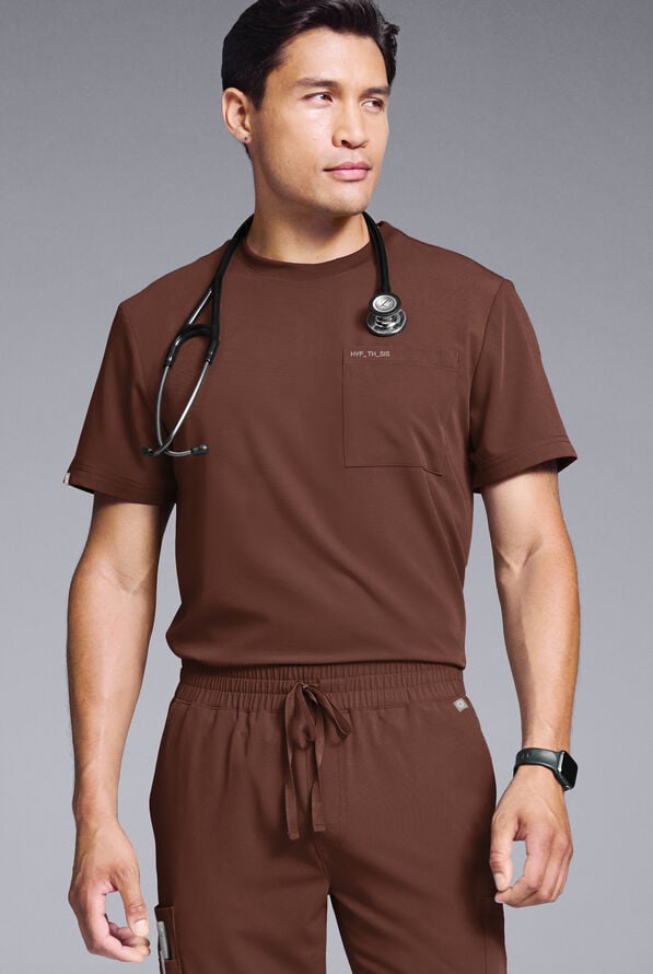 Camisa m&eacute;dica Hypothesis S-R Shift Ready con cuello redondeado y 1 bolsillo para hombre - Bitter Chocolate - 1