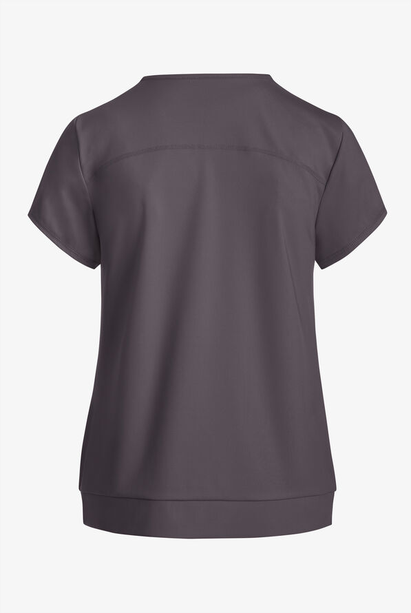Grey's Anatomy by Barco Knit STRETCH Motivate Women's 2-Pocket Banded V-Neck Scrub Top - Steel Gray - 2