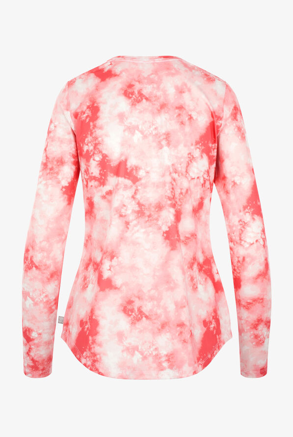 Healing Hands French Pink Tie Dye Women's STRETCH Long Sleeve Knit Underscrub - null - 2