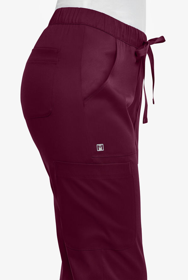 Maevn Matrix Women's 5-Pocket STRETCH Elastic Waist Drawstring Cargo Scrub Pants - Wine - 3