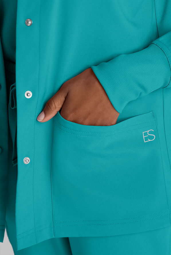 Chaqueta m&eacute;dica Easy STRETCH con botones a presi&oacute;n y 3 bolsillos para mujer - Teal - 4
