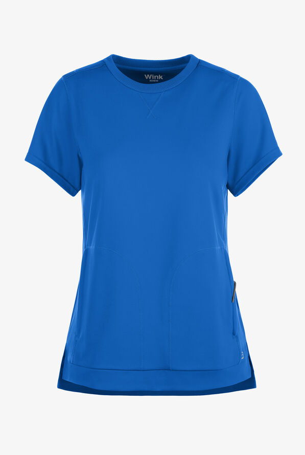 Wink Renew Knit Women's 2-Pocket STRETCH Rib-Knit Crew Neck Scrub Top - Royal - 1