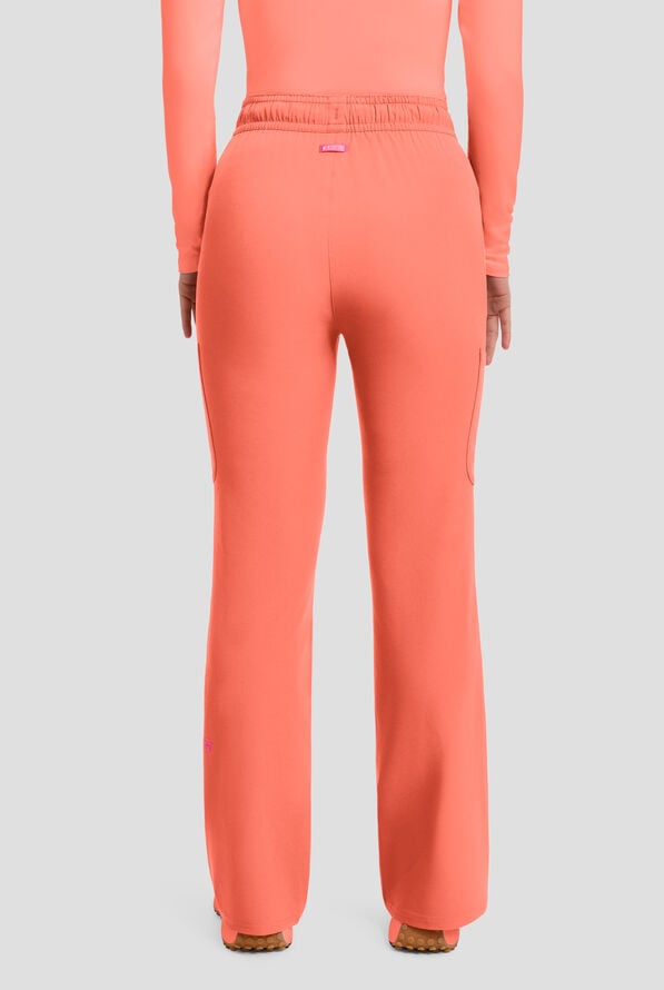 Med Couture Amp Women's 4-Pocket STRETCH High Waist Flare Leg Cargo Scrub Pant - Coral Fusion - 3