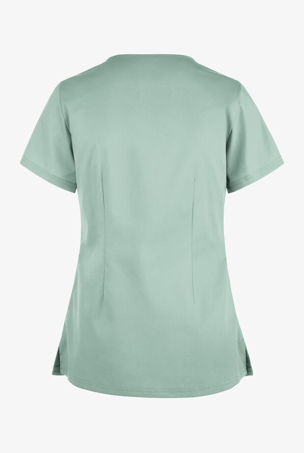 Butter-Soft STRETCH Women's 2-Pocket Asymmetric Keyhole Scrub Top - Eucalyptus Leaf - 2