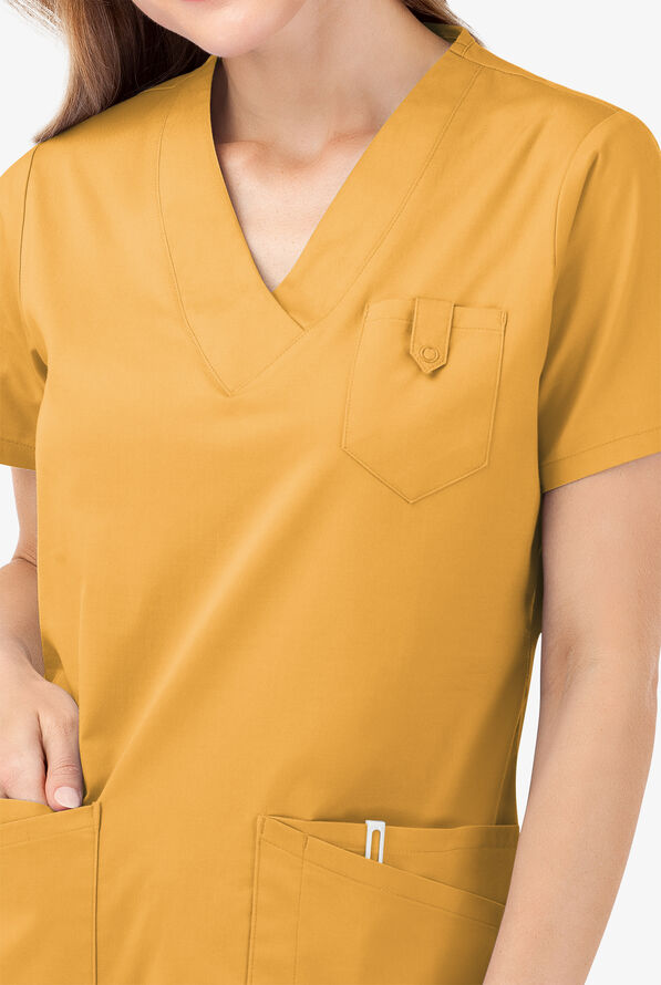 Butter-Soft STRETCH Women's 6-Pocket V-Neck Scrub Top - Apricot Sunset - 3