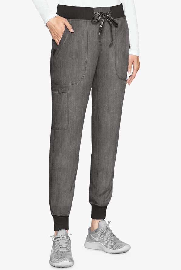 Med Couture Touch Women's 5-Pocket STRETCH Cargo Yoga Jogger Scrub Pants - Slate Heather - 1