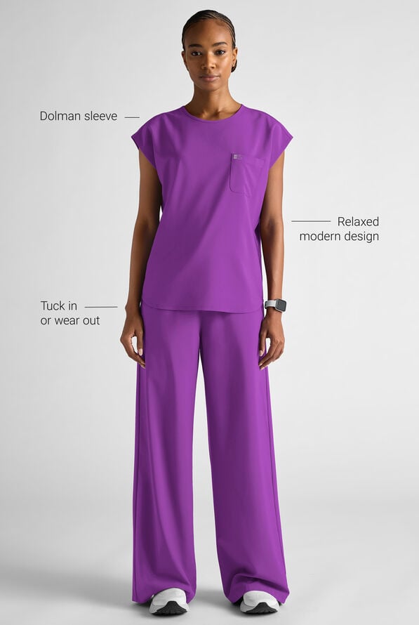 Easy STRETCH Gracie Women's Dolman Sleeve Crew Neck Scrub Top - Fresh Purple - 9