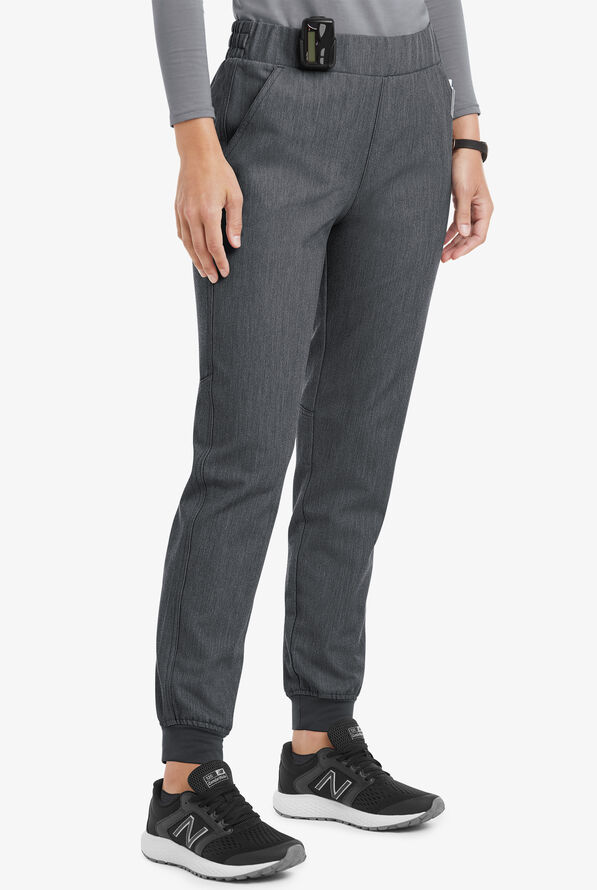 MOVEMENT by Butter-Soft Vega Women's 5-Pocket Flat Front Jogger STRETCH Scrub Pants - Petite - Charcoal Heather - 1