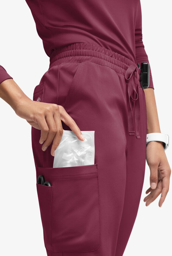 Easy STRETCH Naya Women’s Natural Waist 6-Pocket Straight Leg Scrub Pants - Petite - Wine - 2