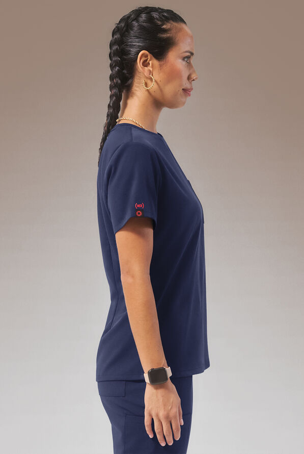 Hypothesis (RED) Base Women's 1-Pocket STRETCH Crew Neck Tuck-In Scrub Top - Navy - 5