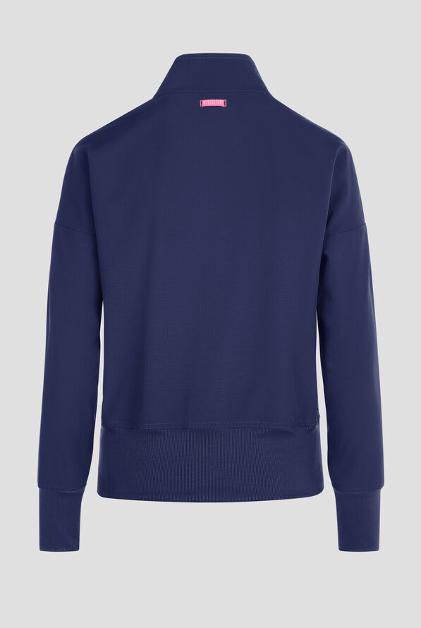 Med Couture Amp Women's 2-Pocket STRETCH Zip Front Warm Up Scrub Jacket - Navy - 4