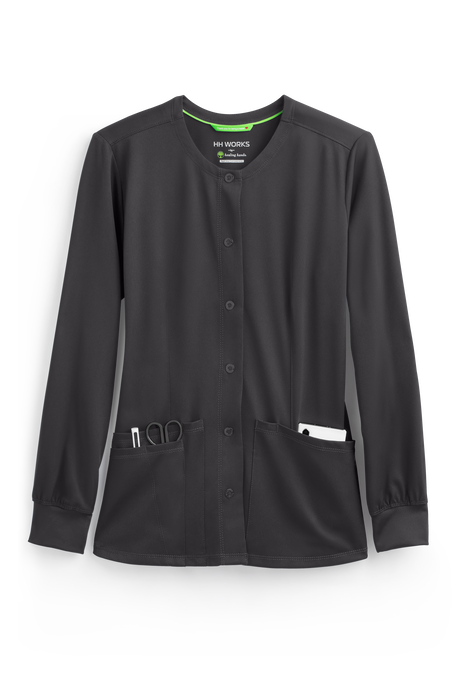 HH Works by Healing Hands Megan Women's 4-Pocket STRETCH Round Neck Warm-Up Scrub Jacket