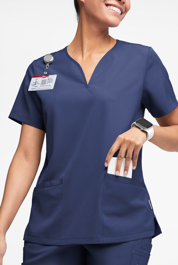 WhisperLite Dahlia Women's 4-Pocket Stretch Notched Neck Scrub Top - Navy - 1