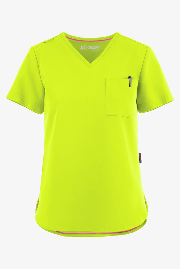 Blusa m&eacute;dica MOVEMENT by Butter-Soft Ceti con cuello en V y 1 bolsillo para mujer - Intense Lime - 1