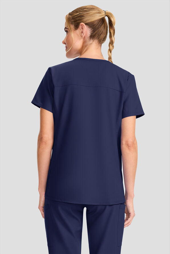 Cherokee Workwear Originals Ultra Women's 2-Pocket STRETCH Maternity Mock Wrap Scrub Top - Navy - 3