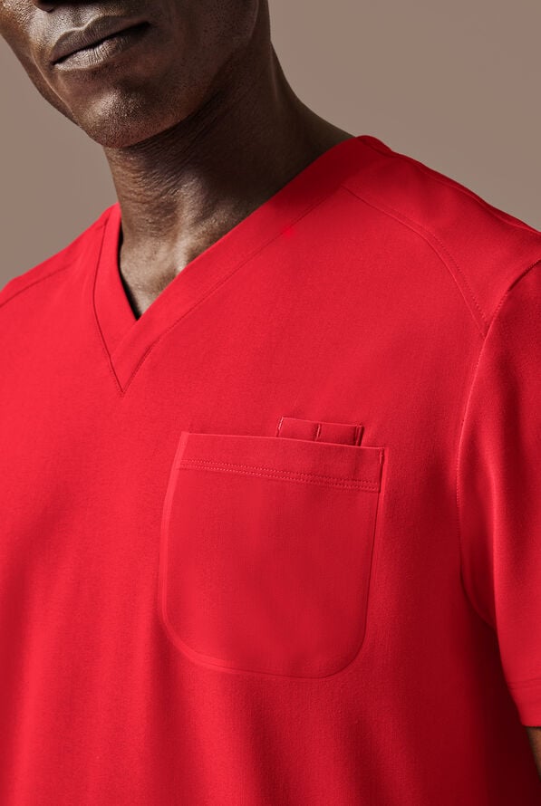 Hypothesis System Men’s 3-Pocket V-Neck Tuck In/Wear Out Scrub Top - Hemoglobin - 4