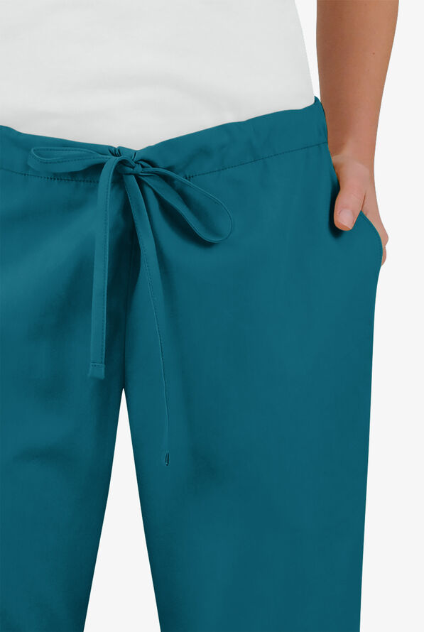 Butter-Soft Core Women's 4-Pocket Elastic Waist Back Drawstring Scrub Pants - Caribbean Blue - 3