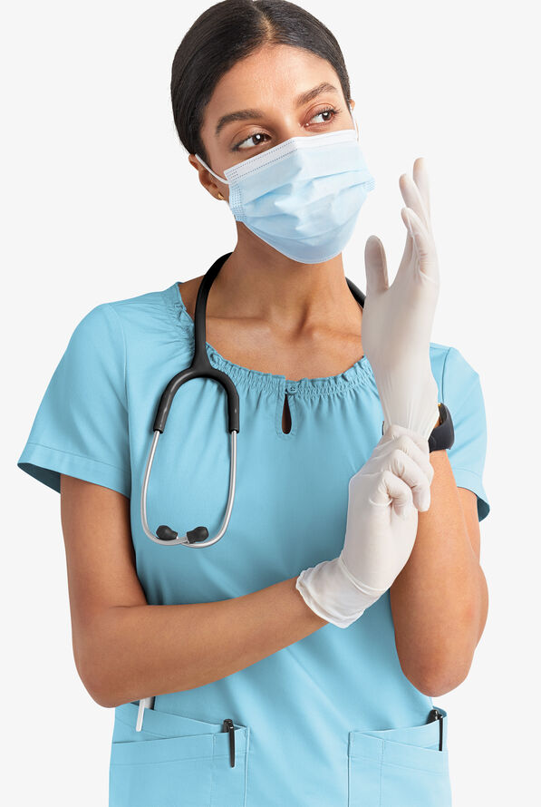 Blusa m&eacute;dica UA Butter-Soft STRETCH estilo campesina con mangas cortas y 6 bolsillos para mujer - Poolside View - 8