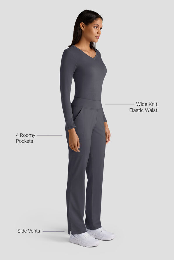 Butter-Soft STRETCH Women's 4-Pocket Knit Waistband Yoga Scrub Pants - Tall - Pewter - 3