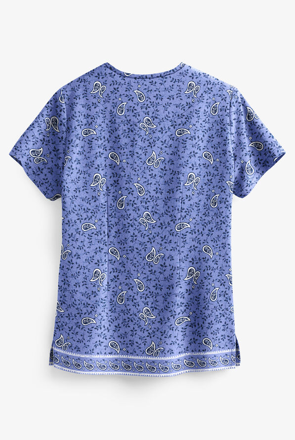 Easy STRETCH Ornamental Women's 2-Pocket V-Neck Print Scrub Top - null - 2