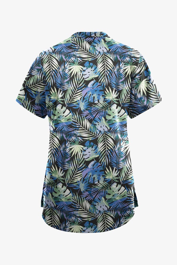 Blusa médica estampada Butter-Soft Originals Tropical Garden con cuello mao y 6 bolsillos para mujer - null - 2