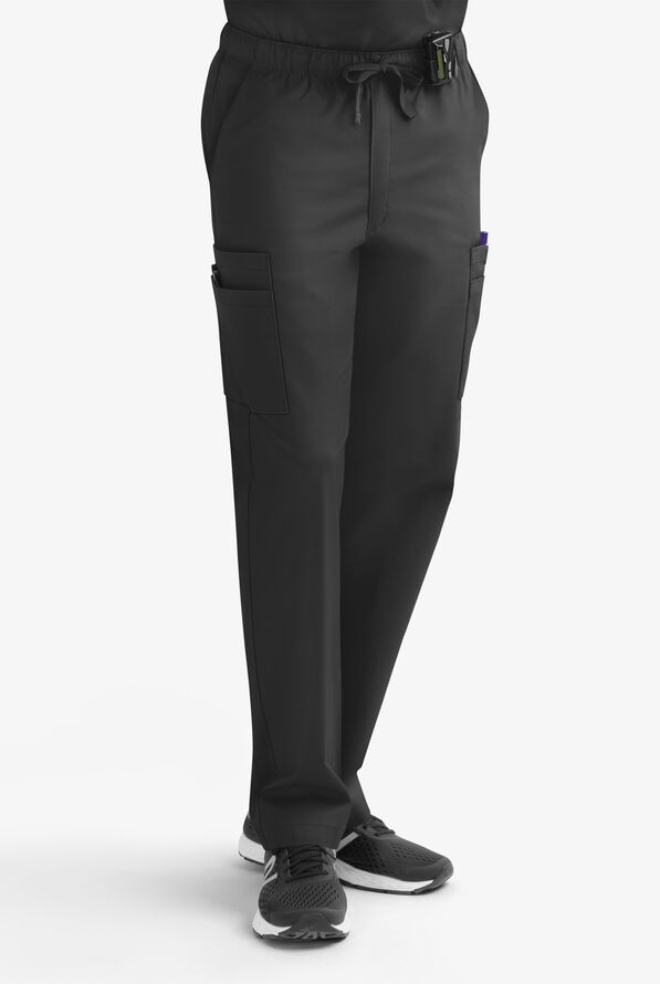 Butter-Soft STRETCH Men's 9-Pocket Zip Front Cargo Straight Leg Scrub Pants - Black - 1