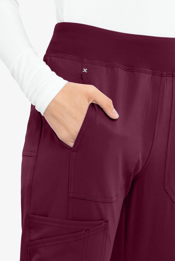 Pantalón médico Cherokee IFLEX estilo cargo jogger con 7 bolsillos y cintura elástica tejida para mujer - Wine - 3