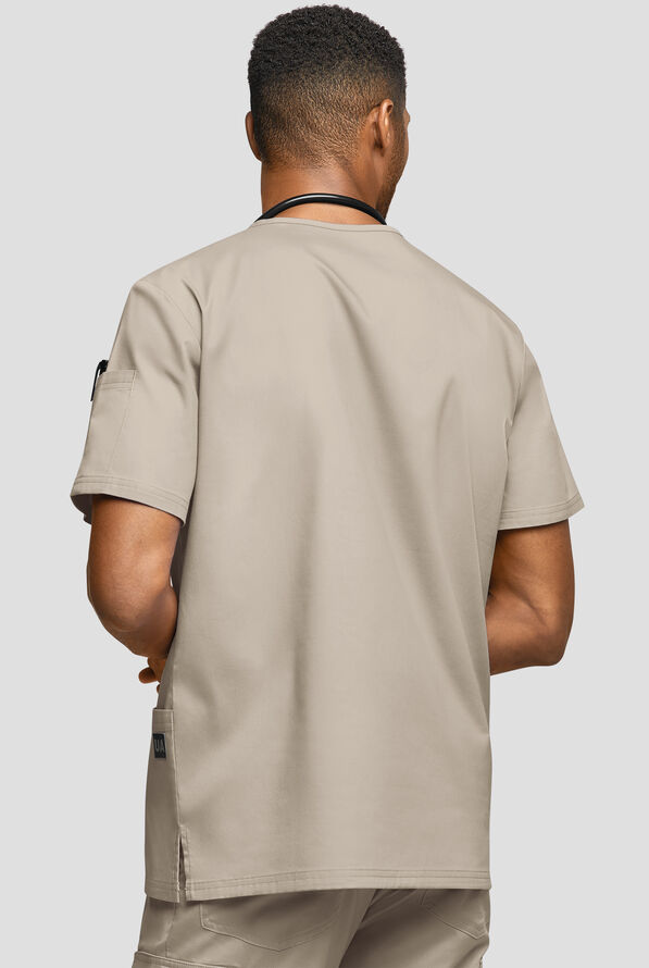 Butter-Soft STRETCH Men's 6-Pocket V-Neck Scrub Top - Warm Sand - 4