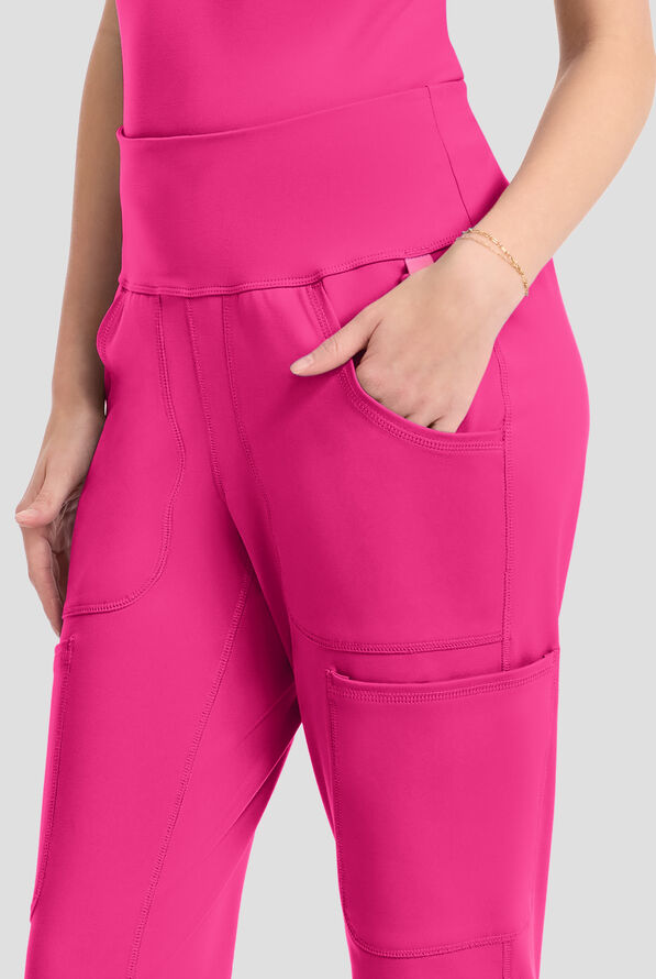 Med Couture Amp Knit Women's 5-Pocket STRETCH High-Rise Cargo Jogger Scrub Pant - Pink Power - 3