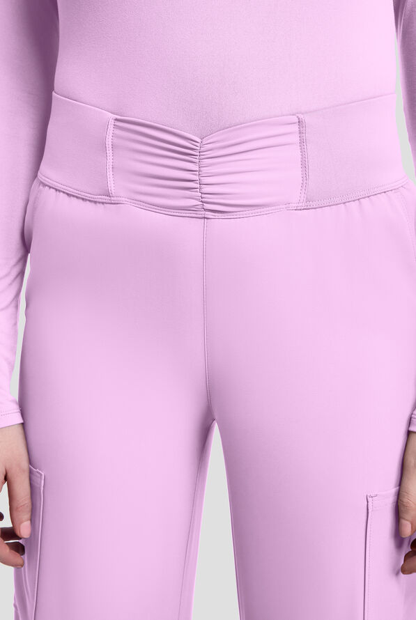 Med Couture Insight Women's 5-Pocket Ruched High Waisted Wide Leg Cargo Scrub Pant - Lilac - 3