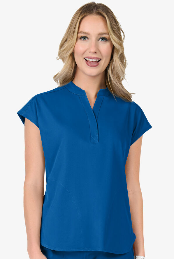 Zavate Ava Therese Piper Women's 2-Pocket STRETCH Dolman Sleeve Mandarin Collar Scrub Top - Royal - 2