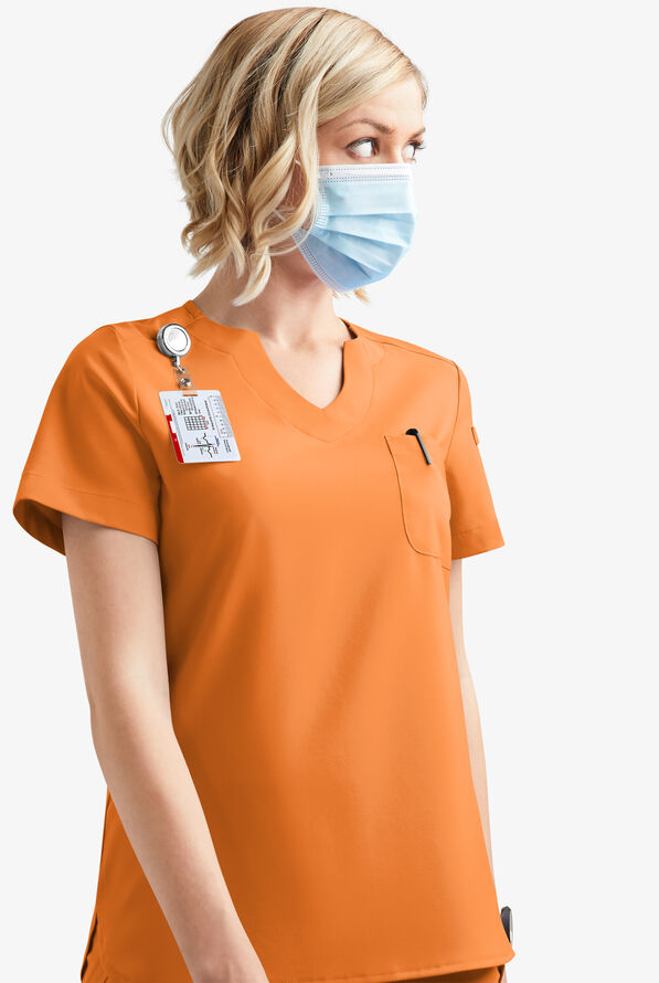 Easy STRETCH Nikki Women's 1-Pocket Scallop Neck Tuck-In Scrub Top - Apricot Crush - 7