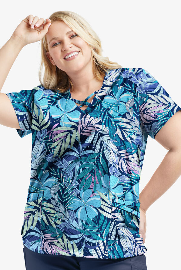 Butter-Soft STRETCH Tropical Plant Navy Women's 4-Pocket Criss Cross ...