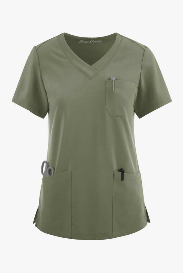 Easy STRETCH Tessa Women's 5-Pocket V-Neck Scrub Top - Olive Leaf - 1