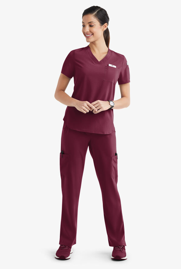 Tafford Active Stretch Women's 7-Pocket Scrub Set - Wine - 2