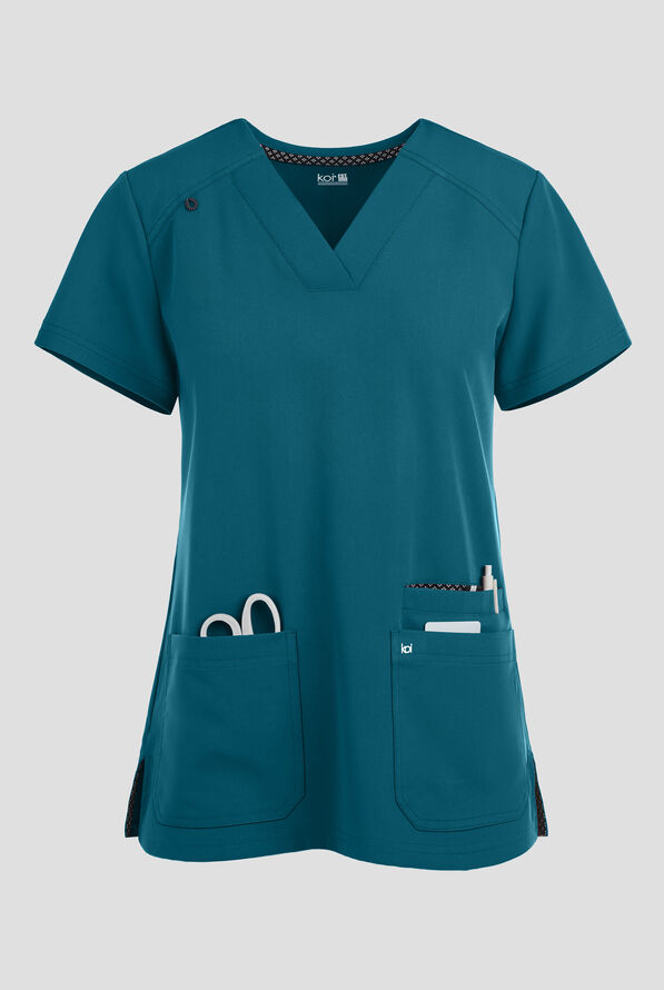 Blusa m&eacute;dica Koi Next Gen Hustle and Hear con cuello en V y 3 bolsillos para mujer - Caribbean Blue - 1