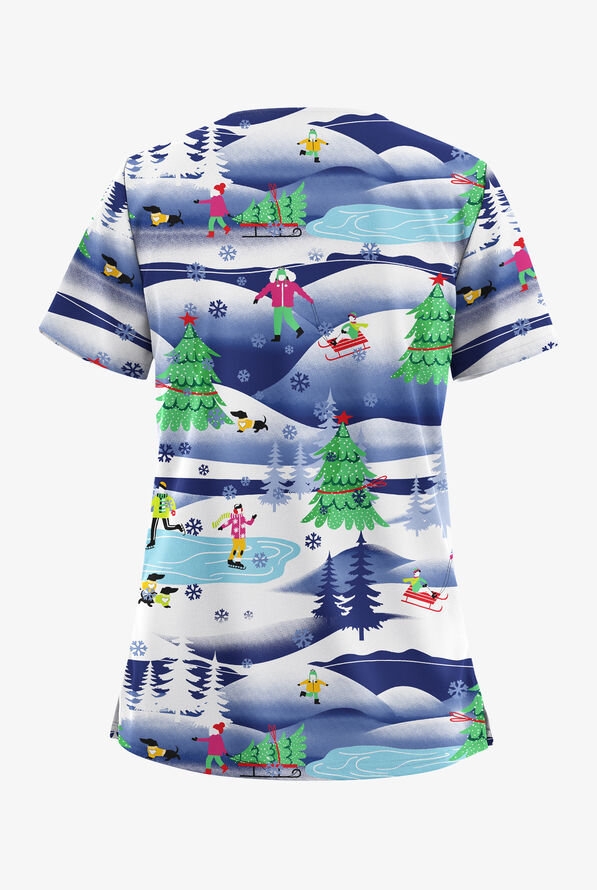 Blusa médica estampada Butter-Soft STRETCH Fun In The Snow Galaxy con cuello en V y 2 bolsillos para mujer - null - 2
