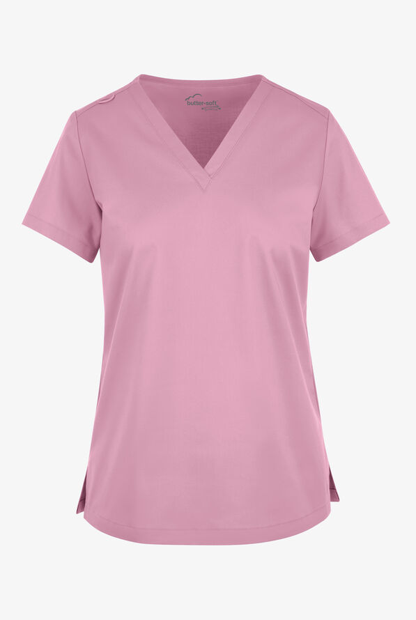 Butter-Soft STRETCH Women's V-Neck Tuck In Top - Cherry Blossom - 1