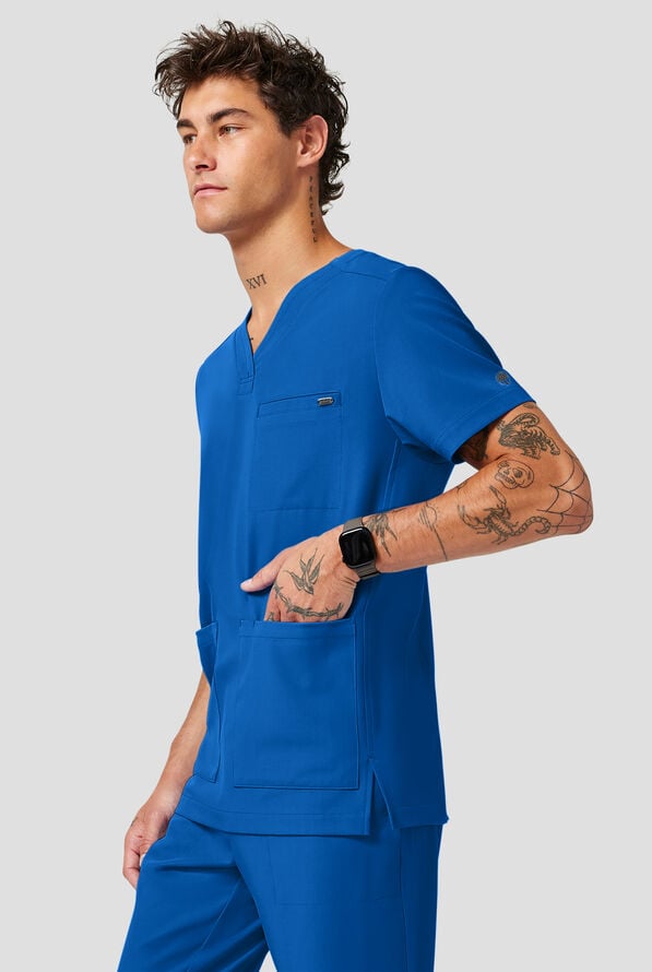 Camisa m&eacute;dica Healing Hands Quest Avery STRETCH con 4 bolsillos y cuello en Y para hombre - Royal - 5